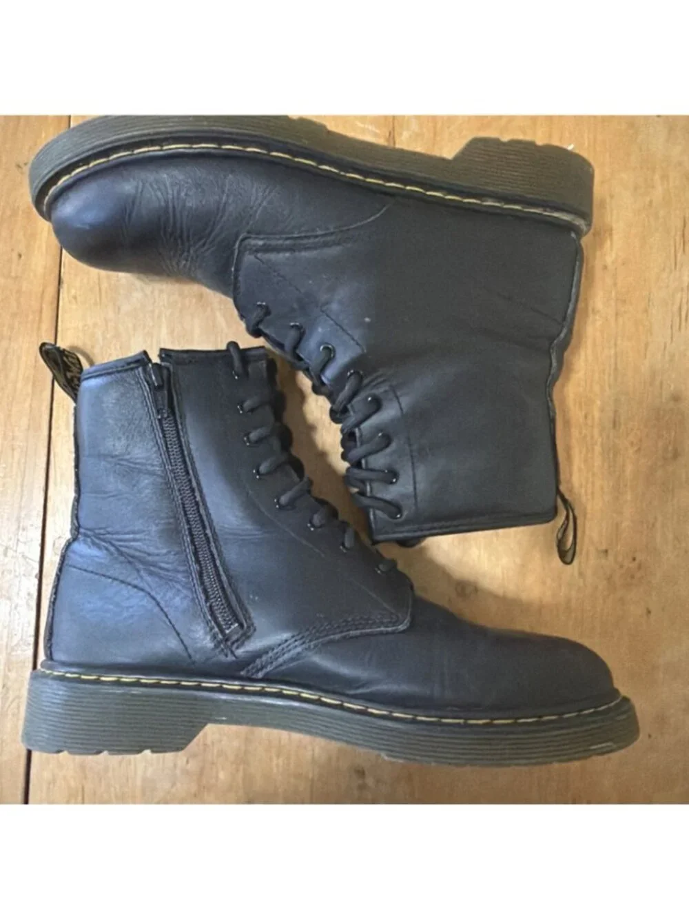 Dr. Martens W Sz 7 1460 W Original Smooth Leather Lace Up Black Combat Boots Zip